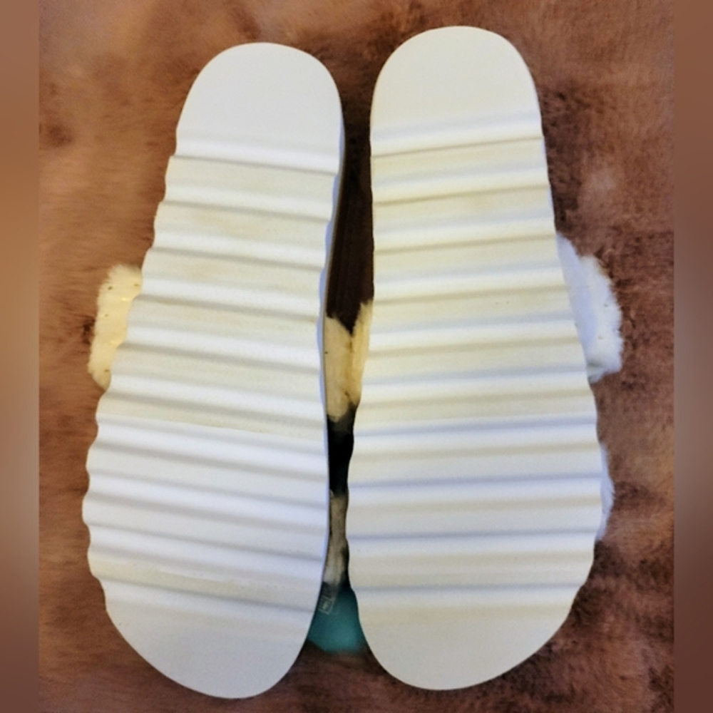 NEW Reef Cushion Vista Fuzzy Cork Slides Faux Fur White Beachy Size 10 - Picture 9 of 10